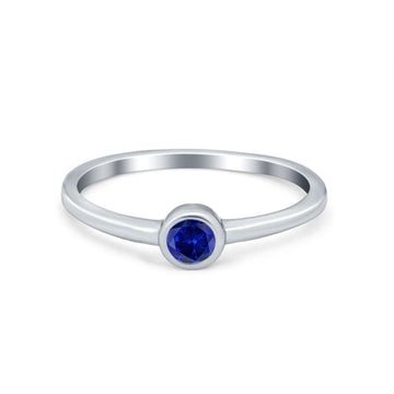 Petite Dainty Wedding Ring Bezel Simulated Blue Sapphire CZ 925 Sterling Silver